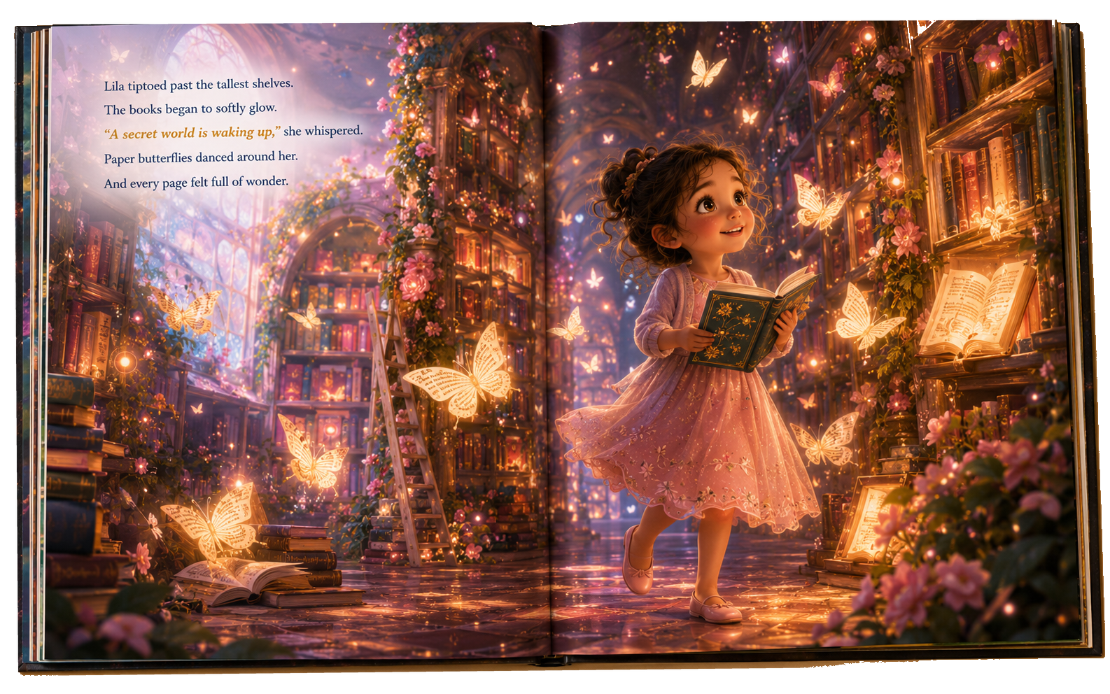 Open hardcover with two facing pages