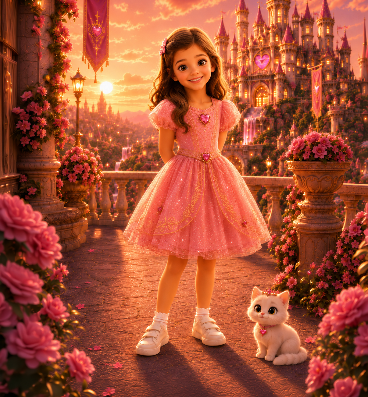 The same girl illustrated as the storybook hero