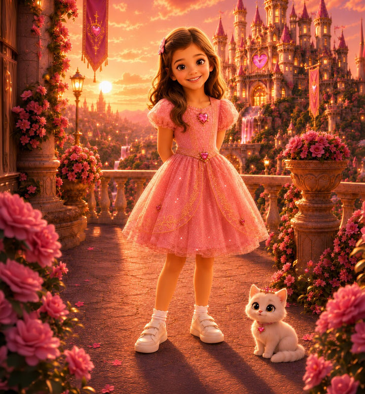 The same girl illustrated as the storybook hero